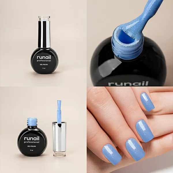 Набор №1253М: гель-лак "runail GEL POLISH" 5 оттенков (№9205, №9218, №9219, №9220, №9221) по 9 мл и Глянцевый топ TopCoat №2716 15 мл