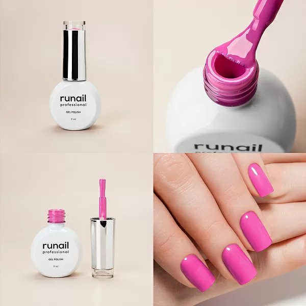 Набор №1262М: гель-лак "runail GEL POLISH" 5 оттенков (№9208, №9210, №9211, №9212, №9224) по 9 мл и Глянцевый топ TopCoat №2716 15 мл