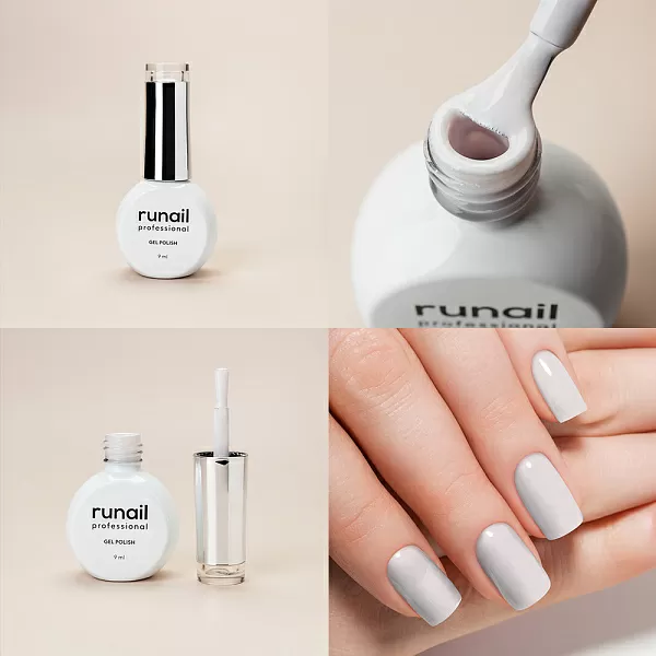 Набор №1261М: гель-лак "runail GEL POLISH" 5 оттенков (№9203, №9204, №9205, №9206, №9207) по 9 мл и Глянцевый топ TopCoat №2716 15 мл