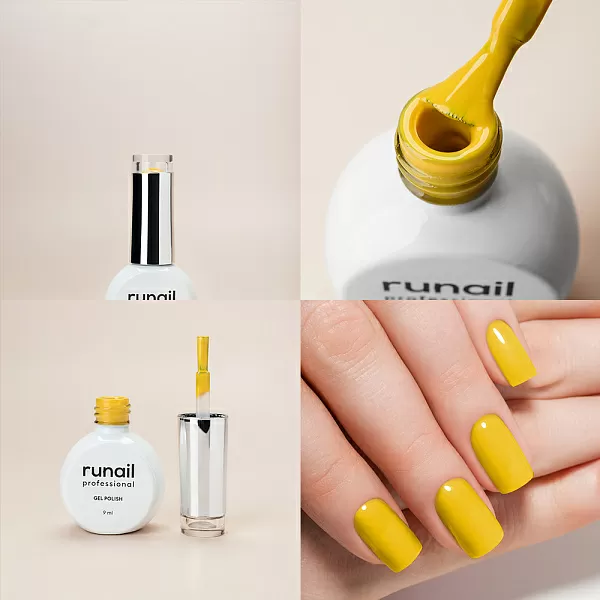 Набор №1262М: гель-лак "runail GEL POLISH" 5 оттенков (№9208, №9210, №9211, №9212, №9224) по 9 мл и Глянцевый топ TopCoat №2716 15 мл