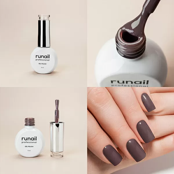Набор №1261М: гель-лак "runail GEL POLISH" 5 оттенков (№9203, №9204, №9205, №9206, №9207) по 9 мл и Глянцевый топ TopCoat №2716 15 мл
