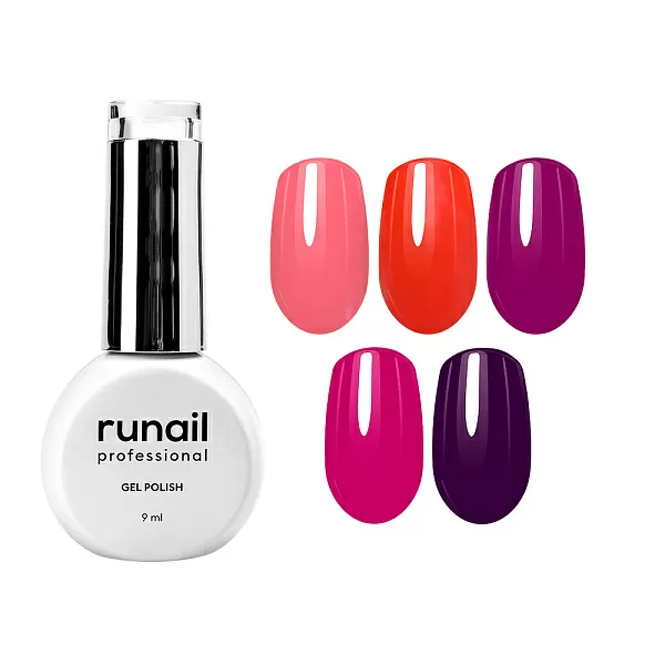 Набор гель-лаков "runail GEL POLISH" 5 оттенков (№7907, №7912, №8925, №9209, №9213) по 9 мл, №1268М