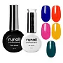Набор №1262М: гель-лак "runail GEL POLISH" 5 оттенков (№9208, №9210, №9211, №9212, №9224) по 9 мл и Глянцевый топ TopCoat №2716 15 мл