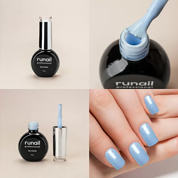 Набор №1253М: гель-лак "runail GEL POLISH" 5 оттенков (№9205, №9218, №9219, №9220, №9221) по 9 мл и Глянцевый топ TopCoat №2716 15 мл