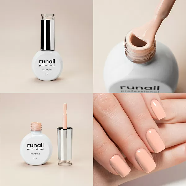 Набор №1261М: гель-лак "runail GEL POLISH" 5 оттенков (№9203, №9204, №9205, №9206, №9207) по 9 мл и Глянцевый топ TopCoat №2716 15 мл