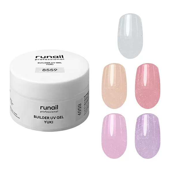 Набор моделирующих УФ-гелей с хлопьями Юки BUILDER UV GEL YUKI 5 оттенков (№8559, №8560, №8561, №8562, №8563) по 15 г, №9515